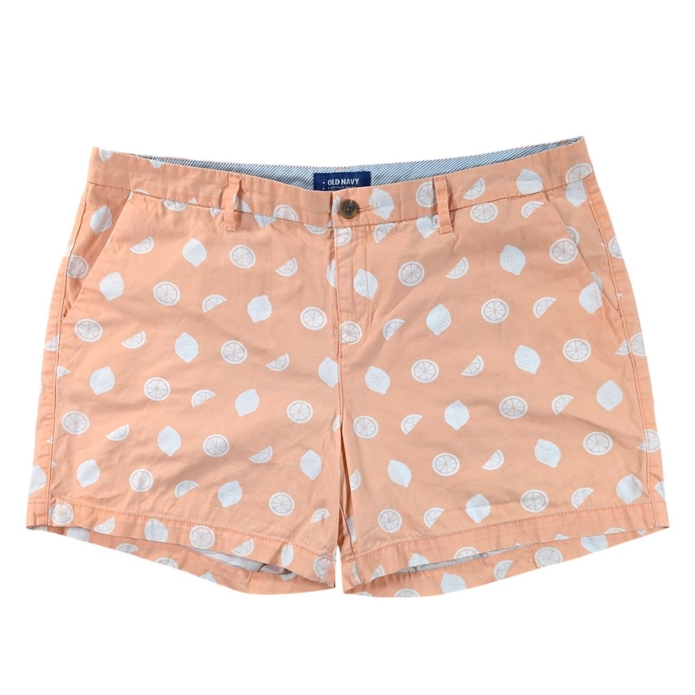 Lemon Print Everyday Preppy Summer Shorts Womens 14 Peach Citrus Old Navy